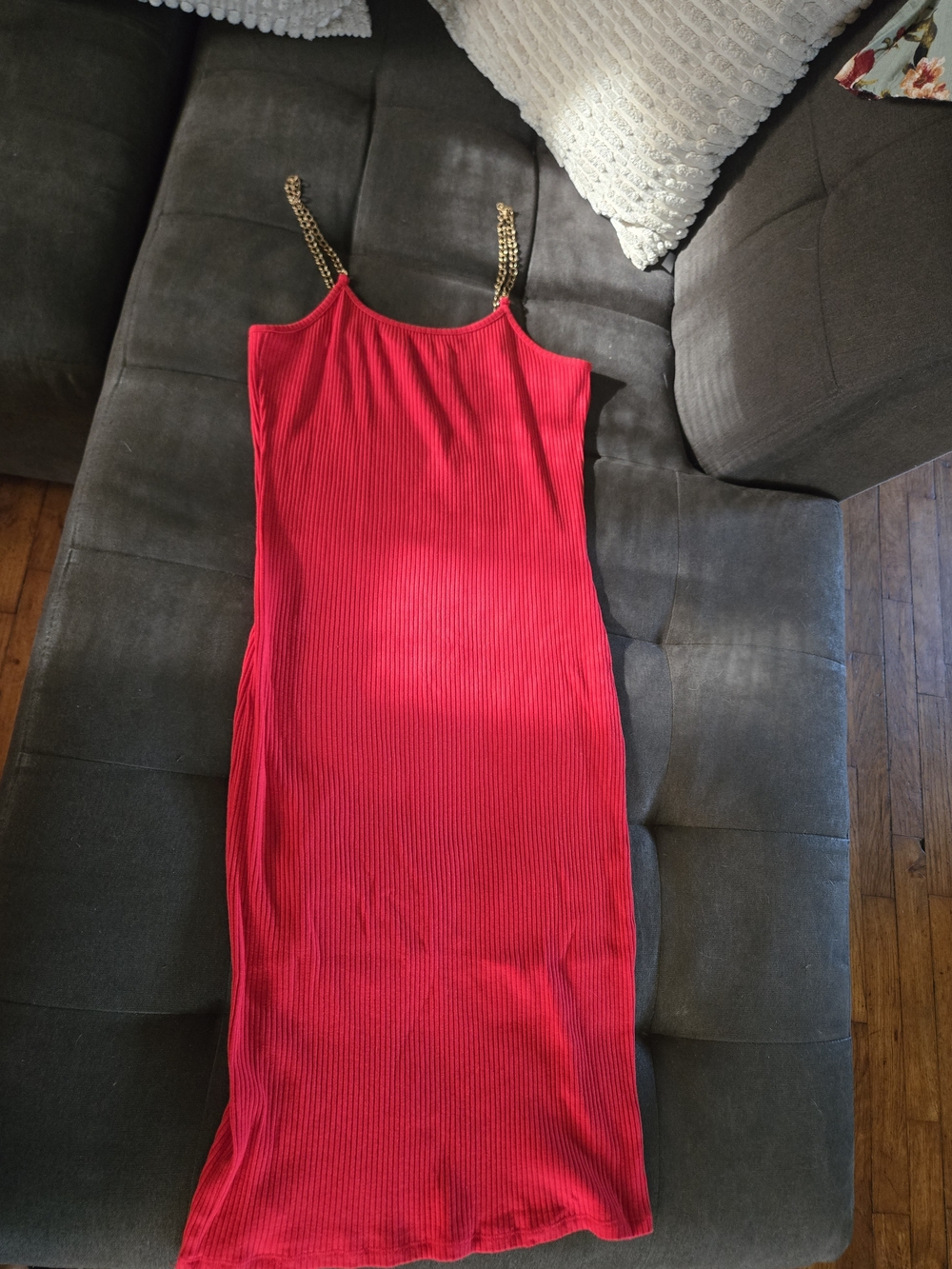 Derek Heart Hot Pink Ribbed Slip Dress with Gold Chain Straps